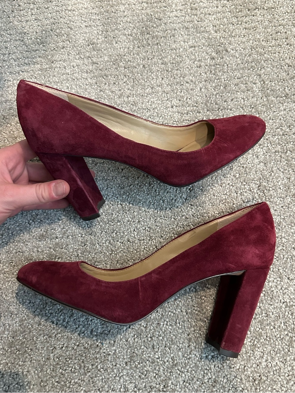 Ann Taylor Burgundy Suede Block Heel Pumps